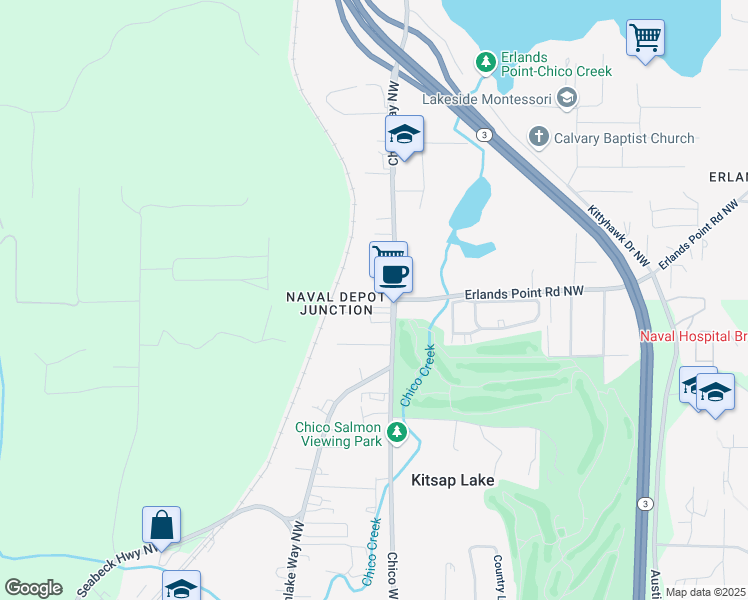 map of restaurants, bars, coffee shops, grocery stores, and more near 4412 Northwest Wedgewood Lane in Bremerton