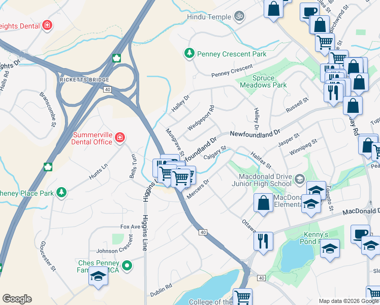 map of restaurants, bars, coffee shops, grocery stores, and more near 562 Newfoundland Drive in St. John's