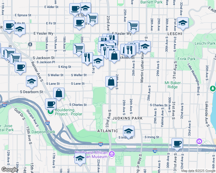 map of restaurants, bars, coffee shops, grocery stores, and more near 703 23rd Avenue South in Seattle