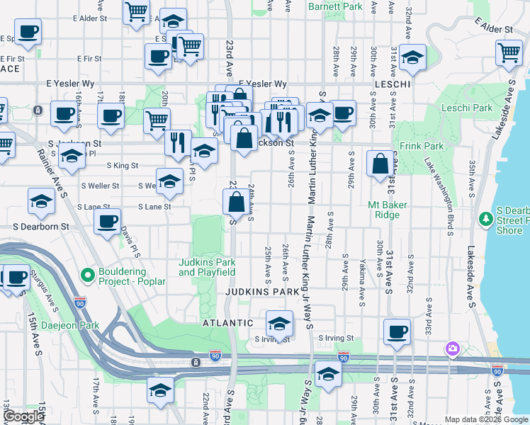map of restaurants, bars, coffee shops, grocery stores, and more near 706 24th Avenue South in Seattle