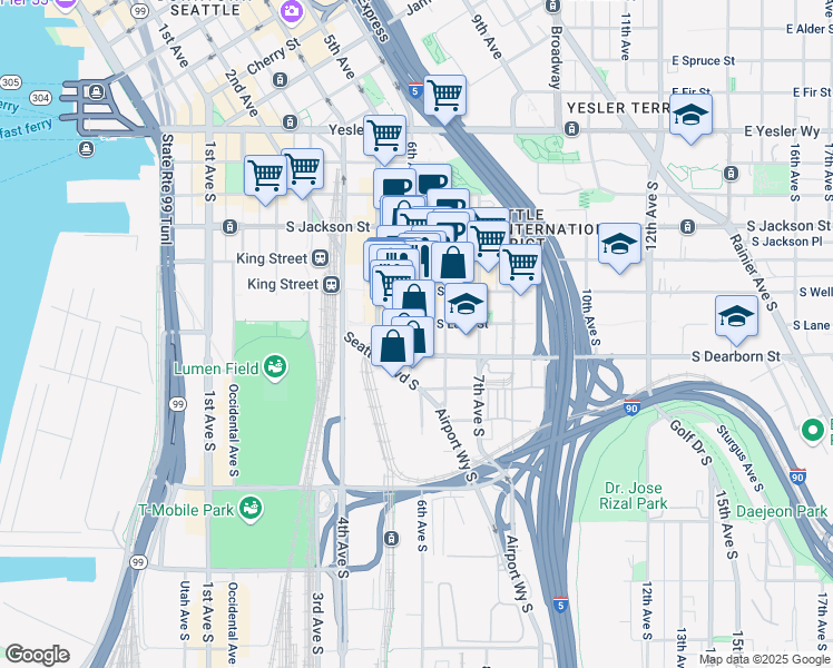 map of restaurants, bars, coffee shops, grocery stores, and more near in Seattle