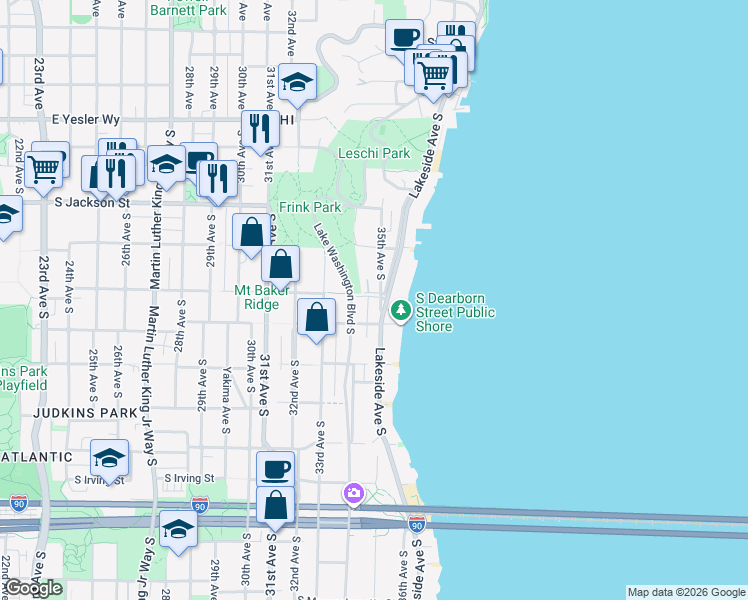 map of restaurants, bars, coffee shops, grocery stores, and more near in Seattle