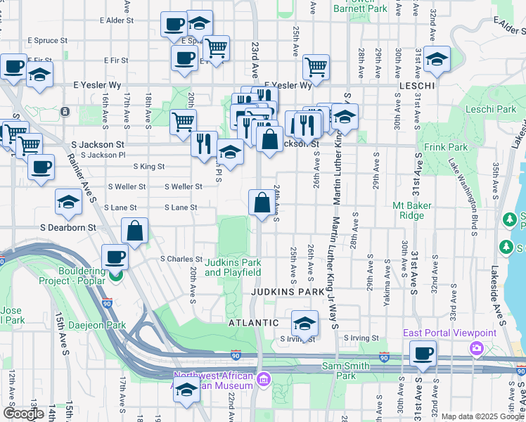 map of restaurants, bars, coffee shops, grocery stores, and more near 703 23rd Avenue South in Seattle