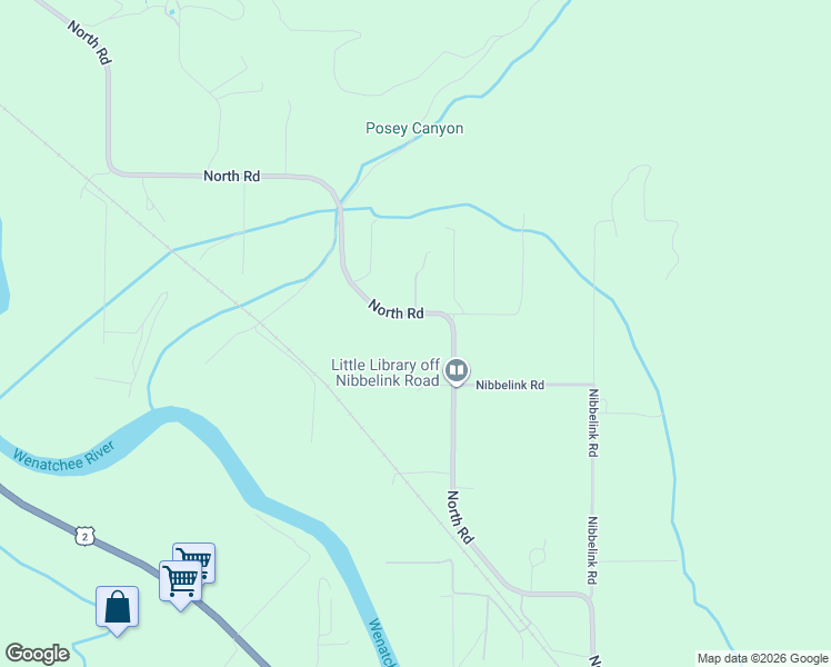 map of restaurants, bars, coffee shops, grocery stores, and more near 10755 North Road in Leavenworth