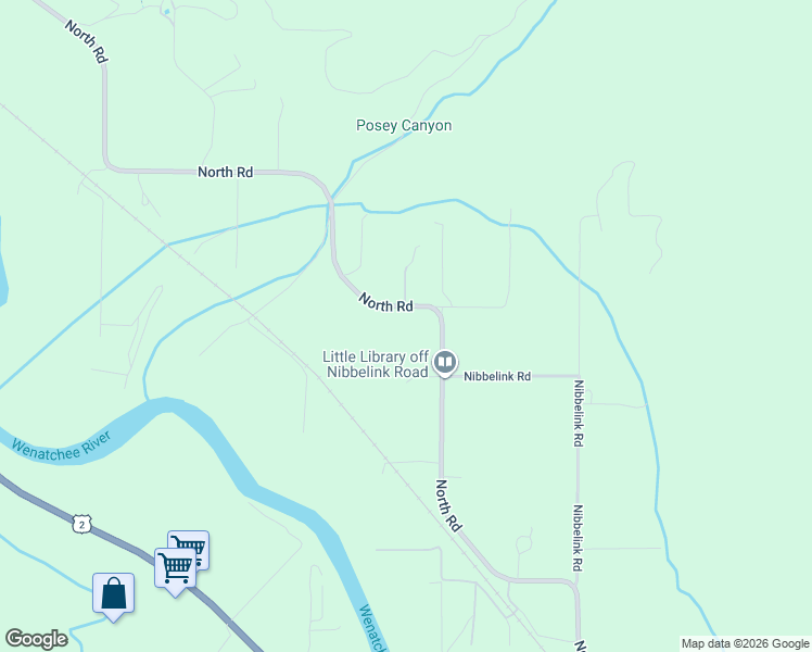 map of restaurants, bars, coffee shops, grocery stores, and more near 10755 North Road in Leavenworth