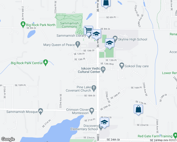 map of restaurants, bars, coffee shops, grocery stores, and more near 22773 Southeast 14th Court in Sammamish
