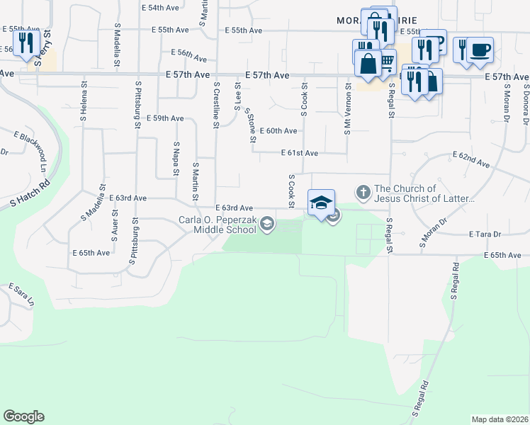 map of restaurants, bars, coffee shops, grocery stores, and more near 2304 East 63rd Avenue in Spokane