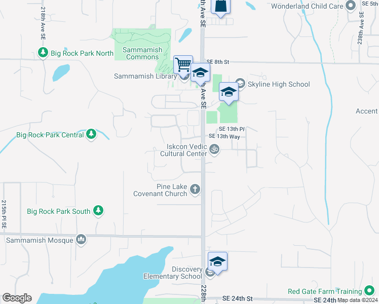 map of restaurants, bars, coffee shops, grocery stores, and more near 22729 Southeast 14th Court in Sammamish