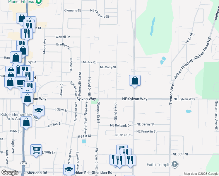 map of restaurants, bars, coffee shops, grocery stores, and more near 3428 Heider Drive in Bremerton