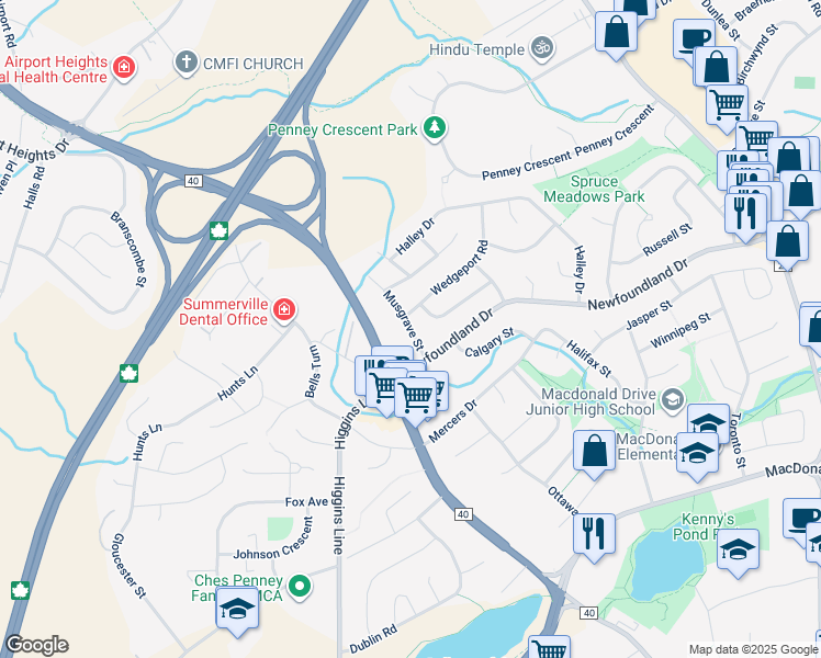 map of restaurants, bars, coffee shops, grocery stores, and more near 7 Musgrave Street in St. John's