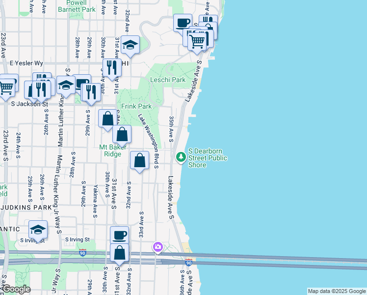 map of restaurants, bars, coffee shops, grocery stores, and more near 200 Lakeside Avenue South in Seattle