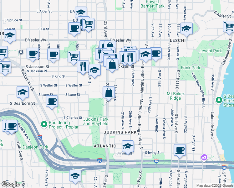 map of restaurants, bars, coffee shops, grocery stores, and more near 706 24th Avenue South in Seattle