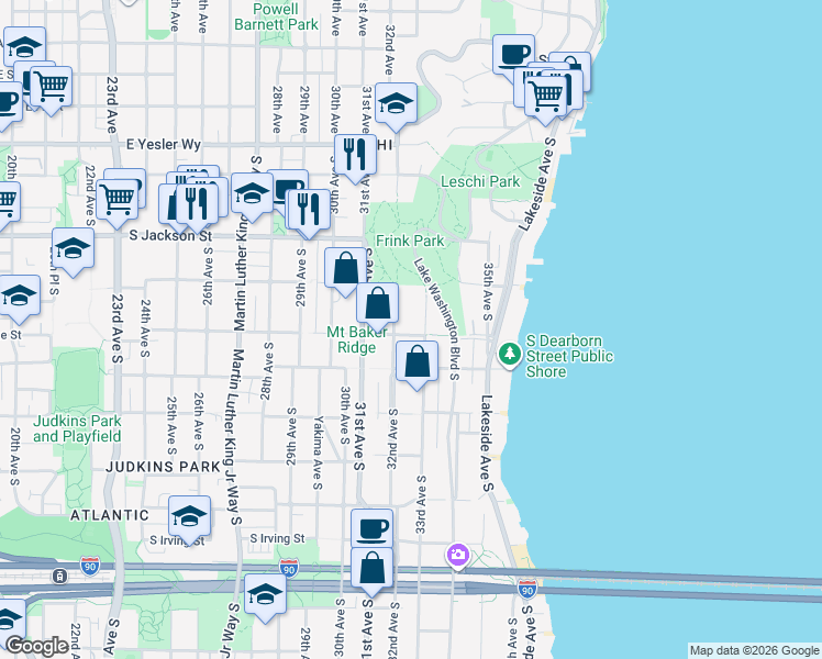 map of restaurants, bars, coffee shops, grocery stores, and more near 701 33rd Avenue South in Seattle