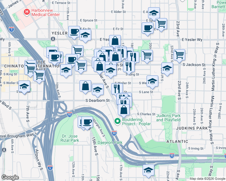 map of restaurants, bars, coffee shops, grocery stores, and more near in Seattle