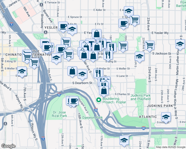 map of restaurants, bars, coffee shops, grocery stores, and more near 622 Rainier Avenue South in Seattle