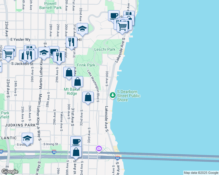 map of restaurants, bars, coffee shops, grocery stores, and more near in Seattle