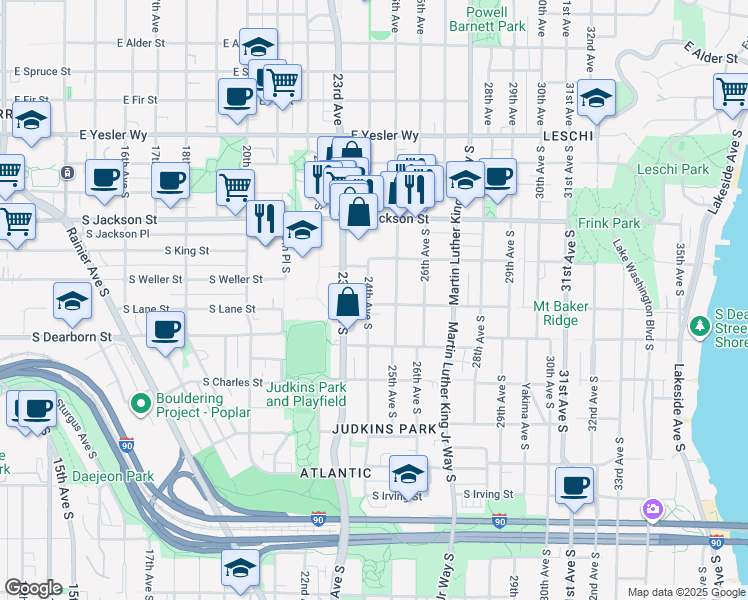 map of restaurants, bars, coffee shops, grocery stores, and more near 706 24th Avenue South in Seattle