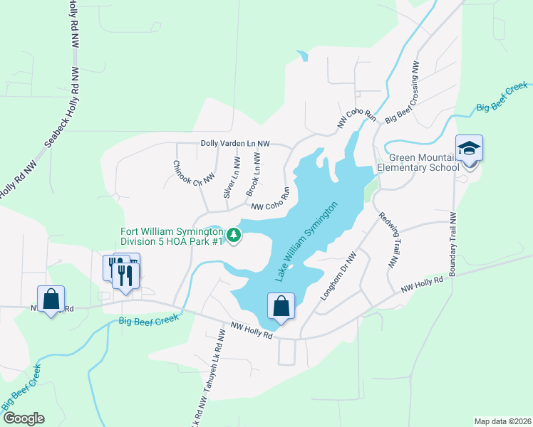 map of restaurants, bars, coffee shops, grocery stores, and more near 13653 Northwest Coho Run in Bremerton