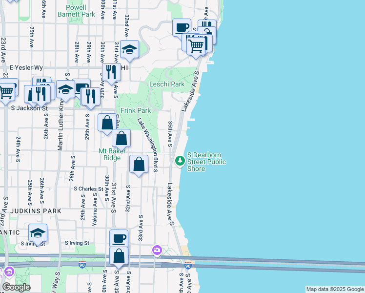 map of restaurants, bars, coffee shops, grocery stores, and more near 200 Lakeside Avenue South in Seattle