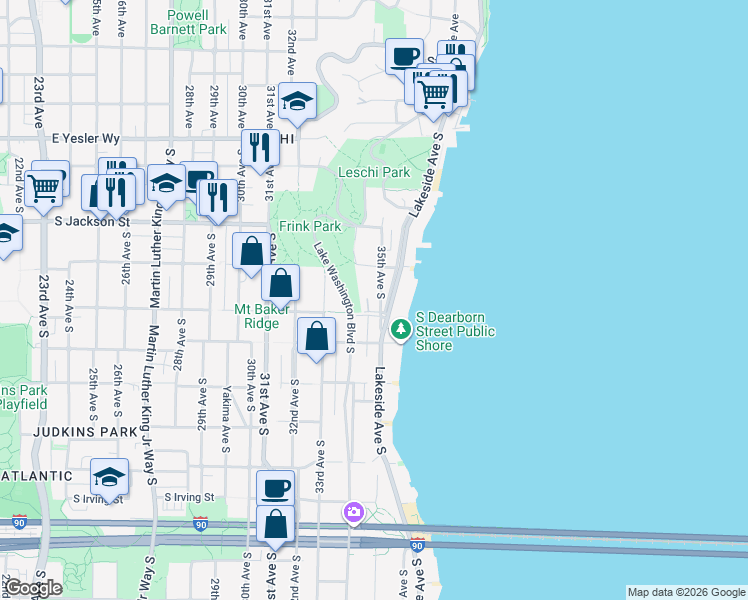 map of restaurants, bars, coffee shops, grocery stores, and more near in Seattle