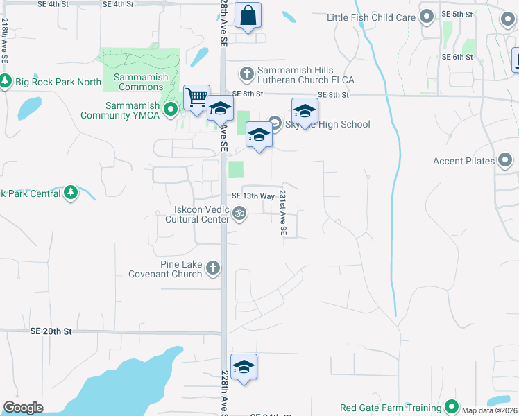 map of restaurants, bars, coffee shops, grocery stores, and more near 1311 230th Avenue Southeast in Sammamish