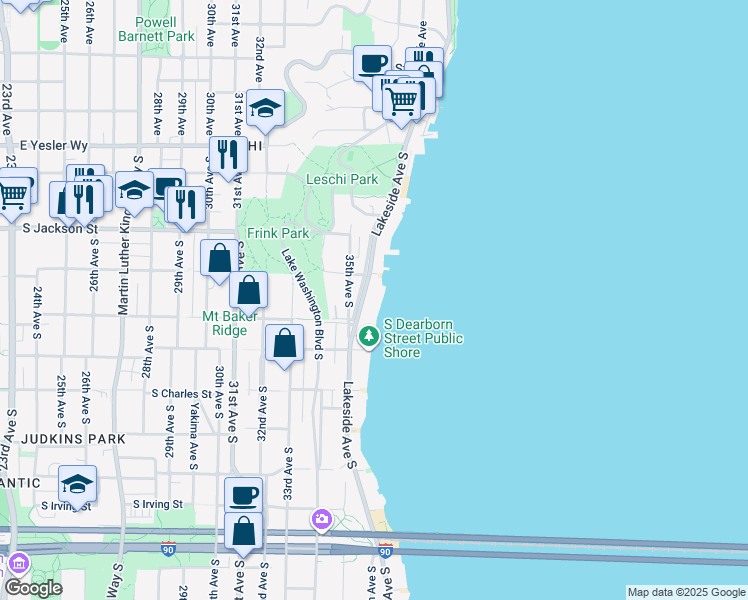 map of restaurants, bars, coffee shops, grocery stores, and more near 200 Lakeside Avenue South in Seattle