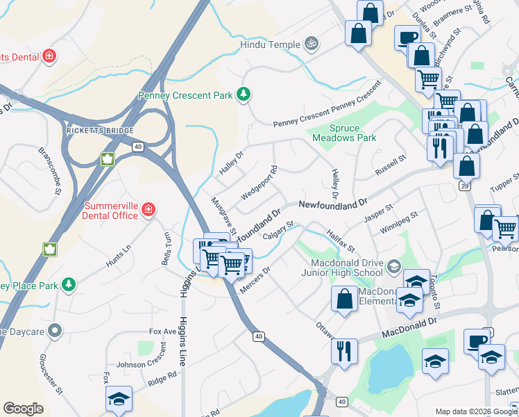 map of restaurants, bars, coffee shops, grocery stores, and more near in St. John's