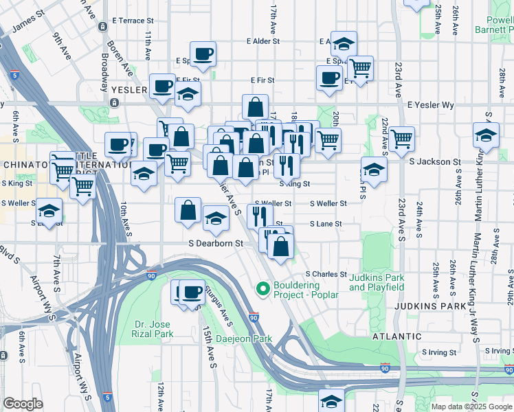 map of restaurants, bars, coffee shops, grocery stores, and more near 508 16th Avenue South in Seattle
