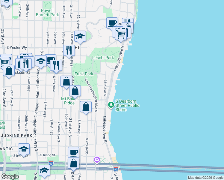 map of restaurants, bars, coffee shops, grocery stores, and more near 506 Lakeside Avenue South in Seattle