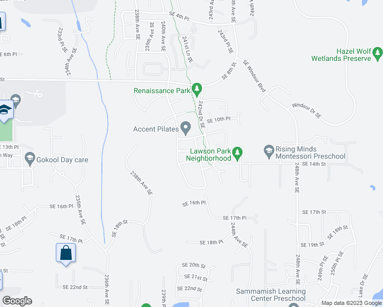 map of restaurants, bars, coffee shops, grocery stores, and more near 24027 Southeast 12th Place in Sammamish