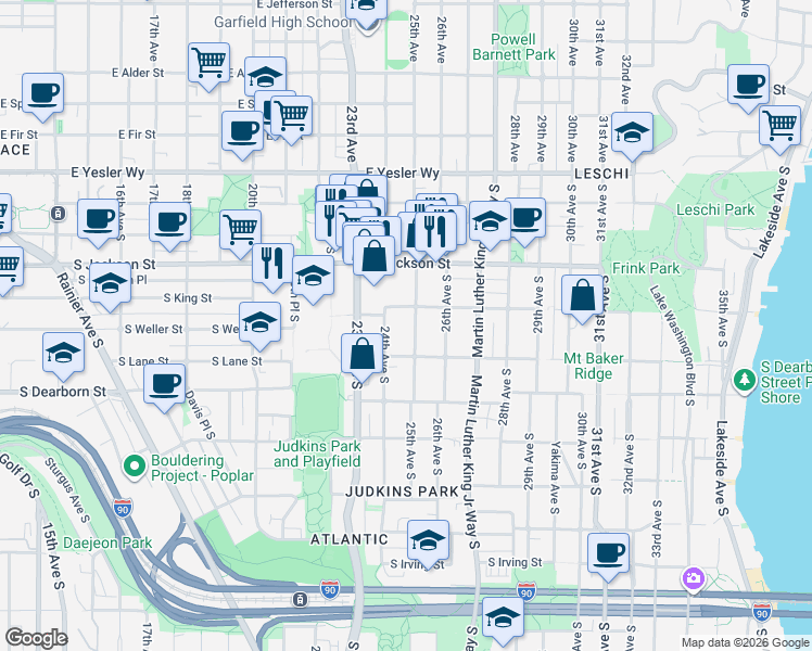 map of restaurants, bars, coffee shops, grocery stores, and more near 502 24th Avenue South in Seattle