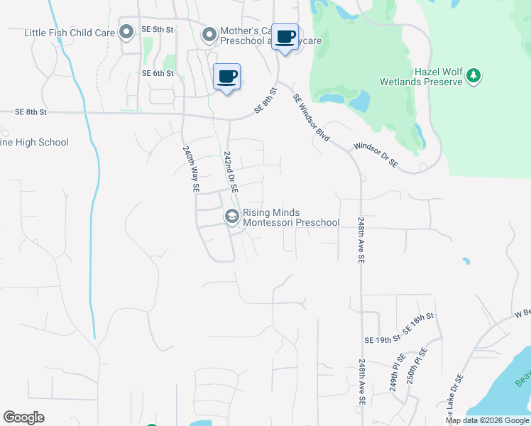 map of restaurants, bars, coffee shops, grocery stores, and more near 1200 243rd Place Southeast in Sammamish