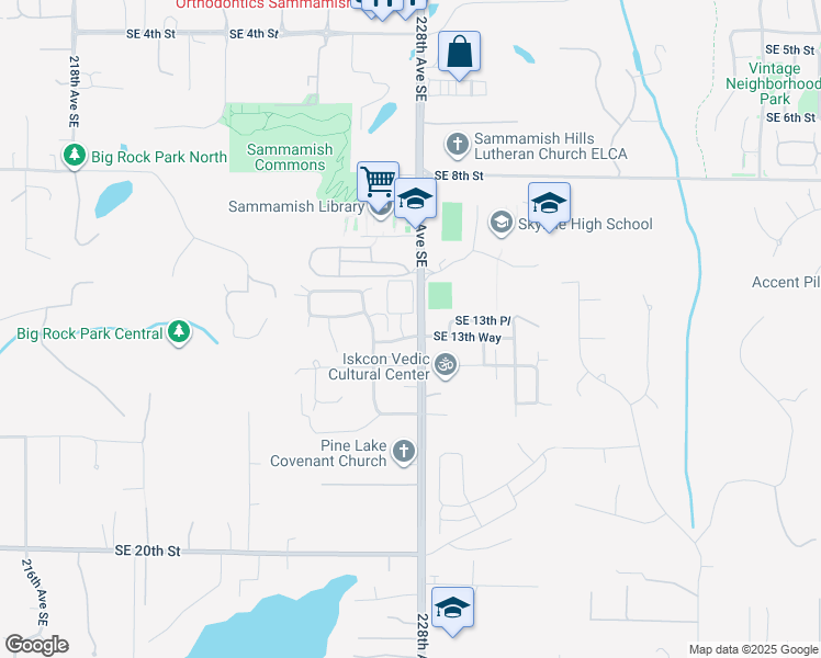 map of restaurants, bars, coffee shops, grocery stores, and more near 1322 227th Place Southeast in Sammamish