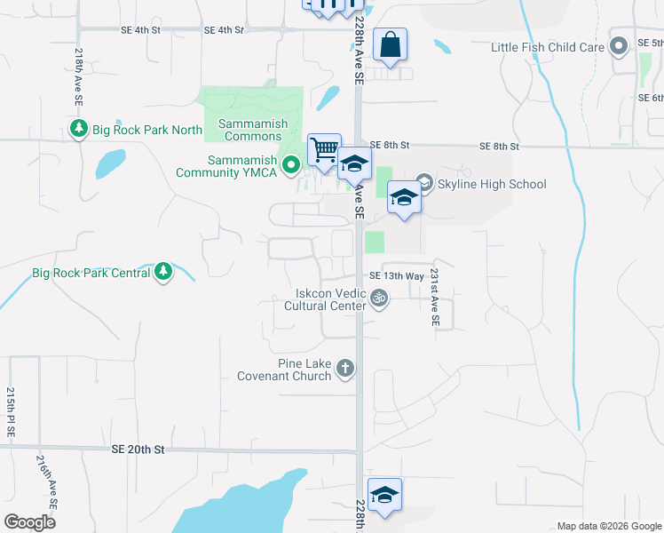 map of restaurants, bars, coffee shops, grocery stores, and more near 1314 227th Avenue Southeast in Sammamish