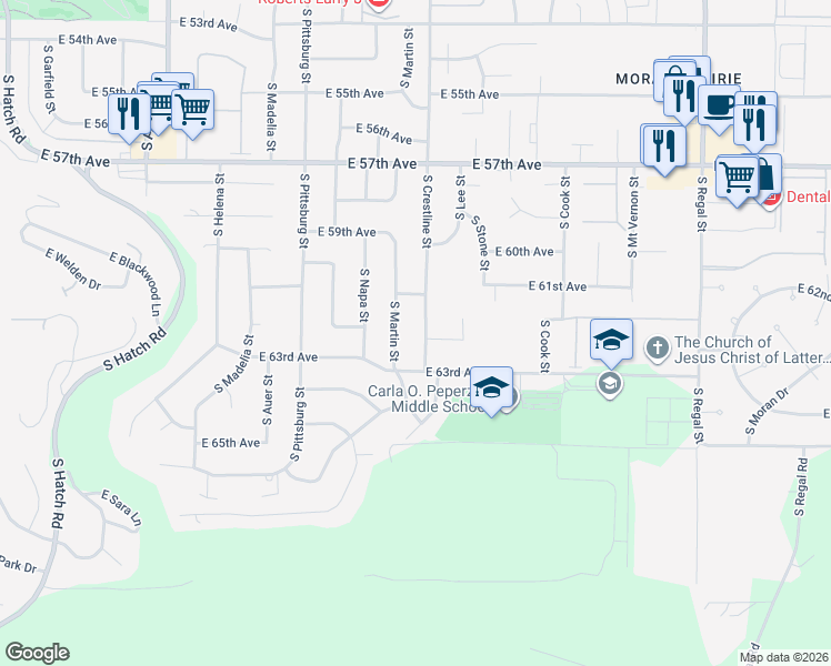 map of restaurants, bars, coffee shops, grocery stores, and more near 6126 South Crestline Street in Spokane