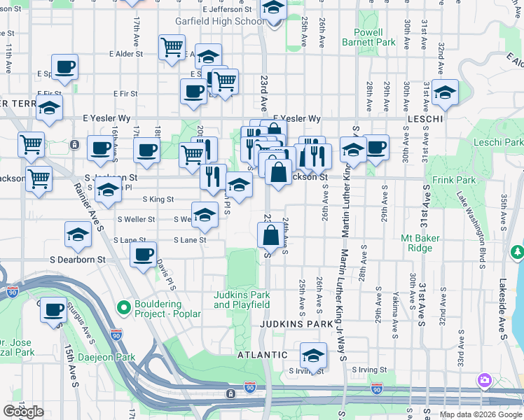 map of restaurants, bars, coffee shops, grocery stores, and more near 425 23rd Avenue South in Seattle