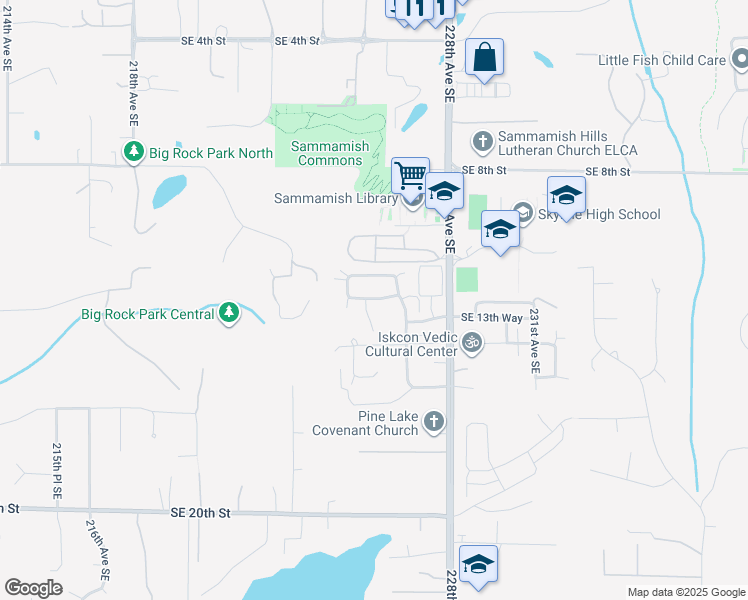 map of restaurants, bars, coffee shops, grocery stores, and more near 22621 Southeast 13th Street in Sammamish