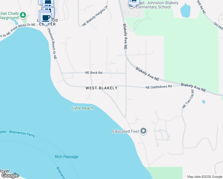 map of restaurants, bars, coffee shops, grocery stores, and more near 8395 Northeast Oddfellows Road in Bainbridge Island