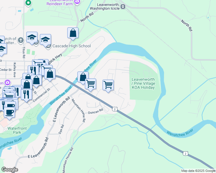 map of restaurants, bars, coffee shops, grocery stores, and more near in Leavenworth