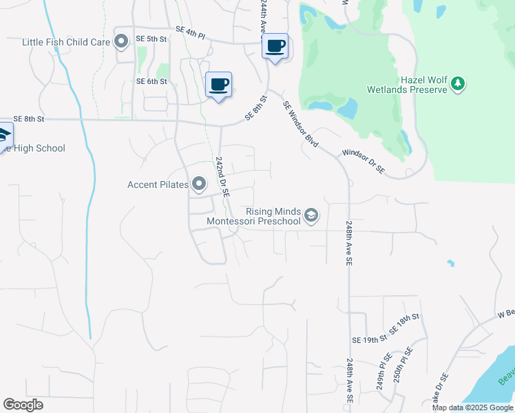 map of restaurants, bars, coffee shops, grocery stores, and more near 1200 243rd Place Southeast in Sammamish