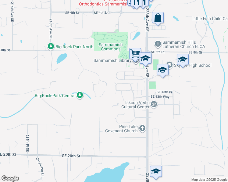 map of restaurants, bars, coffee shops, grocery stores, and more near 1301 225th Place Southeast in Sammamish