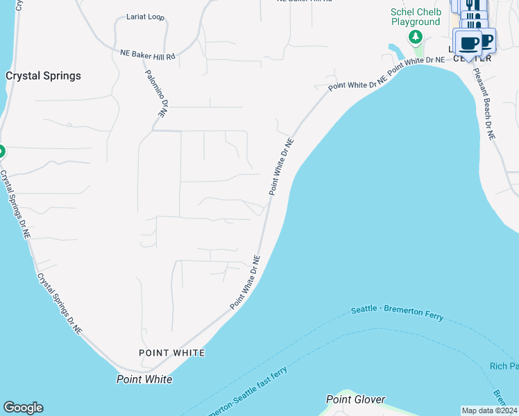 map of restaurants, bars, coffee shops, grocery stores, and more near 6688 Northeast Latyson Lane in Bainbridge Island