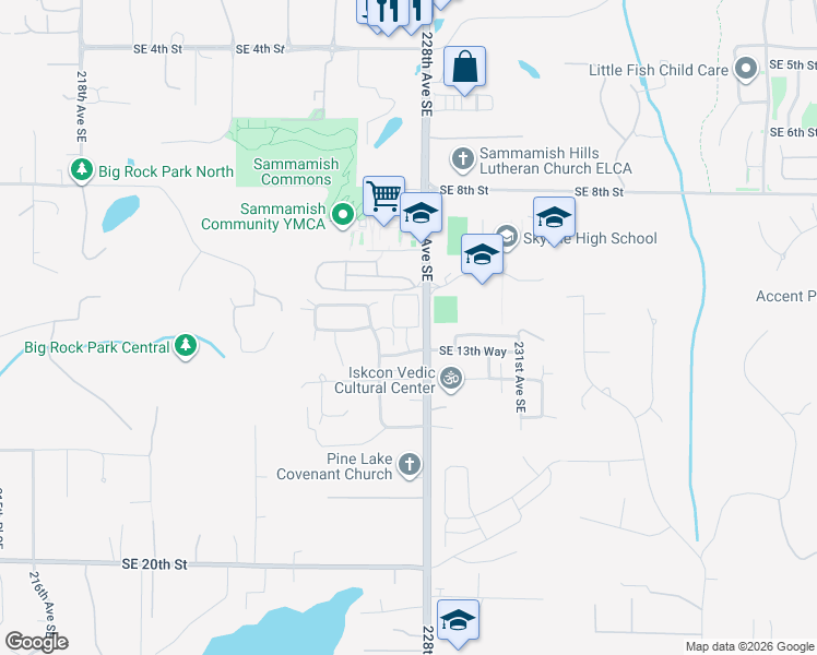 map of restaurants, bars, coffee shops, grocery stores, and more near 22782 Southeast 13th Lane in Sammamish