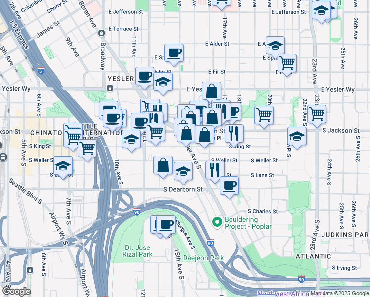 map of restaurants, bars, coffee shops, grocery stores, and more near 502 Rainier Avenue South in Seattle