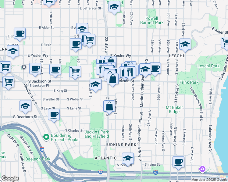 map of restaurants, bars, coffee shops, grocery stores, and more near 504 24th Avenue South in Seattle