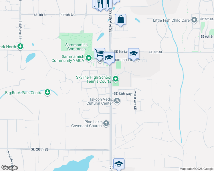 map of restaurants, bars, coffee shops, grocery stores, and more near 1322 227th Place Southeast in Sammamish