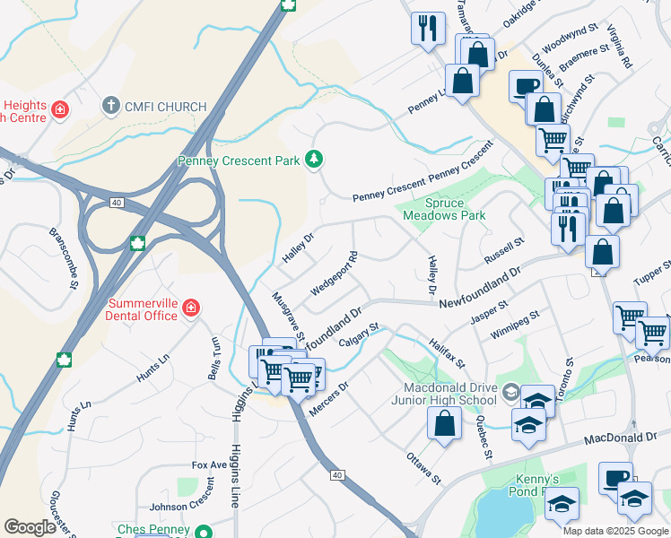 map of restaurants, bars, coffee shops, grocery stores, and more near 18 Wedgeport Road in St. John's
