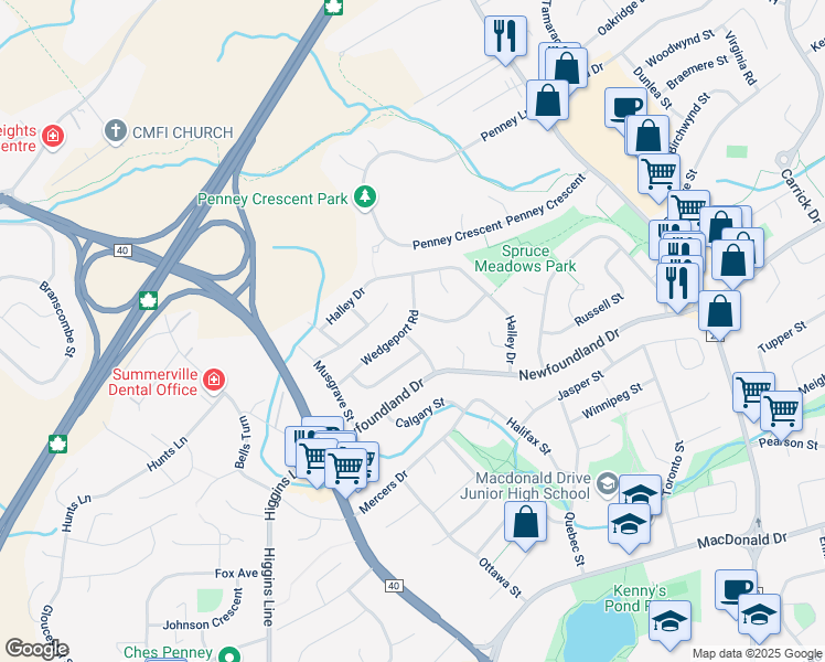 map of restaurants, bars, coffee shops, grocery stores, and more near 15 Wedgeport Road in St. John's