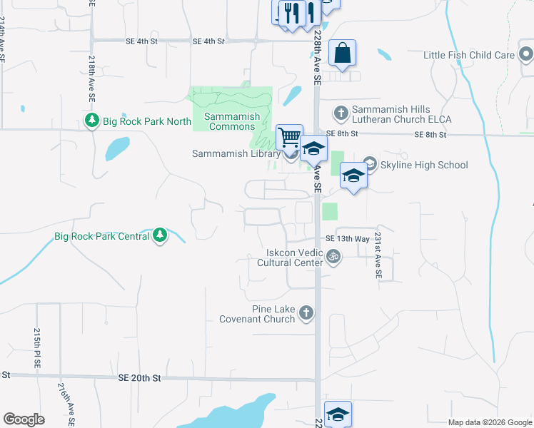map of restaurants, bars, coffee shops, grocery stores, and more near 22621 Southeast 13th Street in Sammamish
