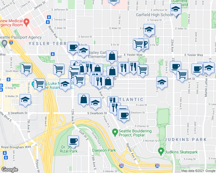 map of restaurants, bars, coffee shops, grocery stores, and more near 508 16th Avenue South in Seattle